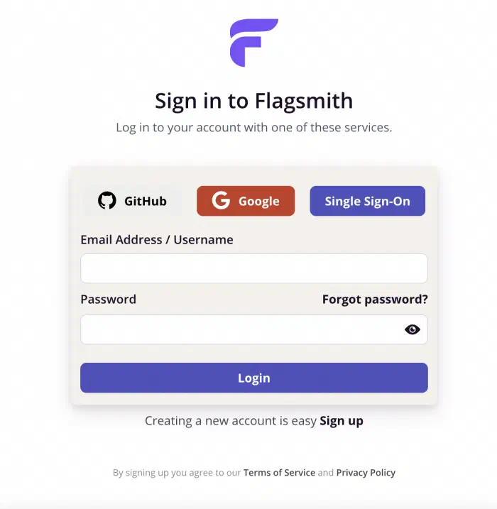 Login page Flagsmith remote config