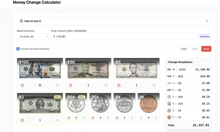 The dashboard of money change calculator used in the blog post 7 Brilliant Money Change Calculator Features That Transform Math Learning.